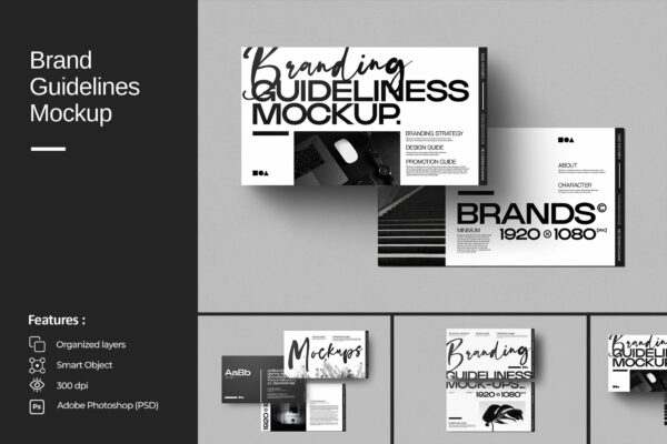 3款极简现代品牌VI名片卡片banner设计展示PSD样机Brand Guidelines Mockup