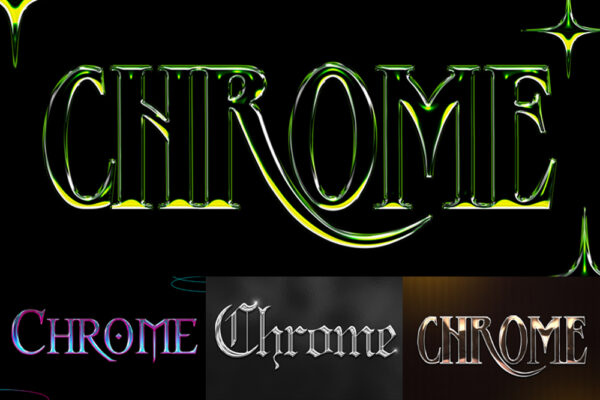 11款3D立体金属镀铬文本标题PSD特效样机Chrome text effect-第7478期-