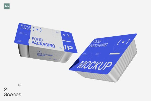 2款悬浮食品食物外卖铝箔包装盒餐盒PSD样机Floating Food Packaging Mockup | 004