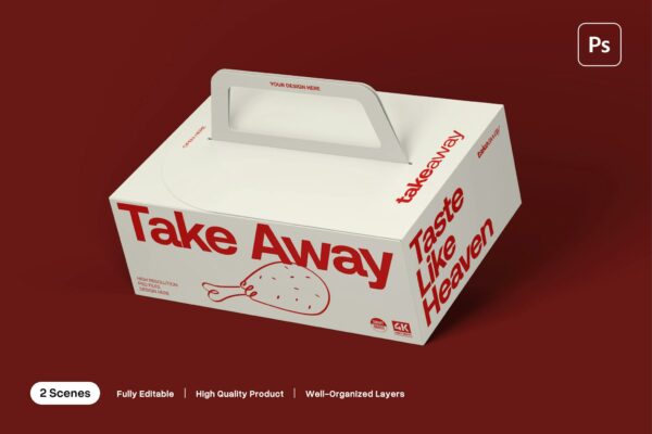 极简外卖食物打包盒手提盒纸盒包装盒PSD样机Food Box Mockup