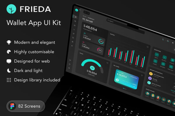 82款现代极简双色电子钱包财务金融资金管理Web网页网站仪表板UI页面布局设计套件Freida UI Kit-第7467期-