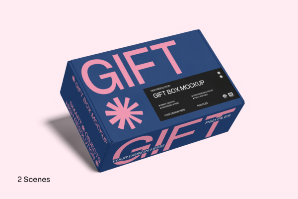 现代极简纸盒包装盒飞机盒礼品盒设计展示PSD样机Gift Box Mockup