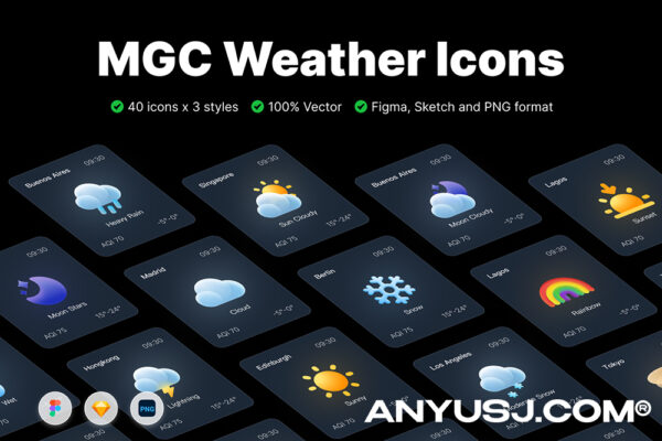 120款高质量天气极简卡通UI图标icon矢量logo徽标插画插图设计套装MGC Weather Icons Pack v1.2-第7501期-