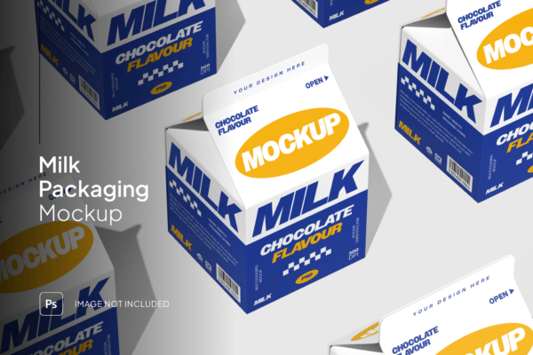 极简牛奶食品液体包装盒纸盒外观设计PSD样机Milk Box Packaging Mockup