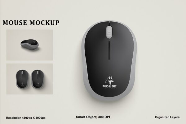 3款极简办公鼠标logo徽标外观设计展示PSD样机Mouse Mockup