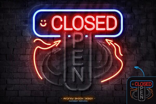 3D立体霓虹灯砖块背景文本标题logo徽标特效PSD样机Neon On Off Switch Light – Photoshop Template