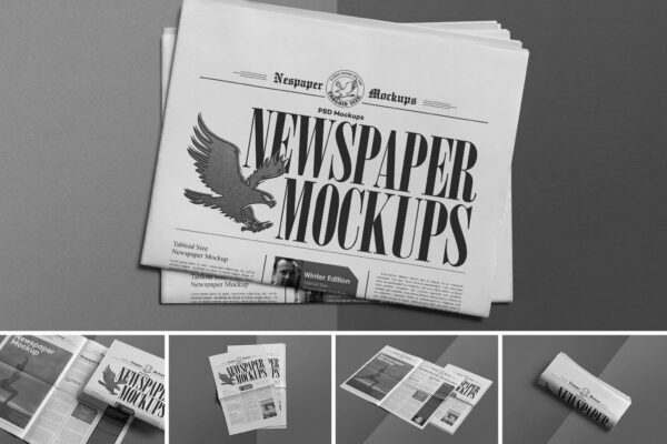 3款极简报纸纸张折叠海报排版设计展示PSD样机Newspaper Mockup