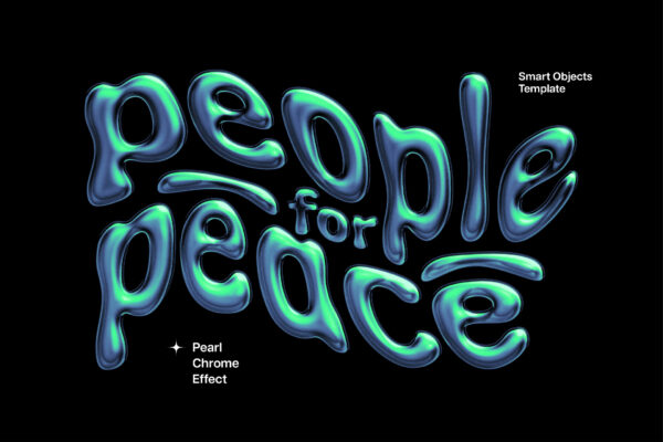 3D立体镀铬全息珍珠光泽文本标题logo徽标PSD特效样机Pearl Chrome Text Effect