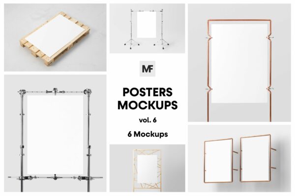 6款极简相框海报传单广告金属展架立牌易拉宝PSD样机Picture Frame Mockups – Posters vol.6