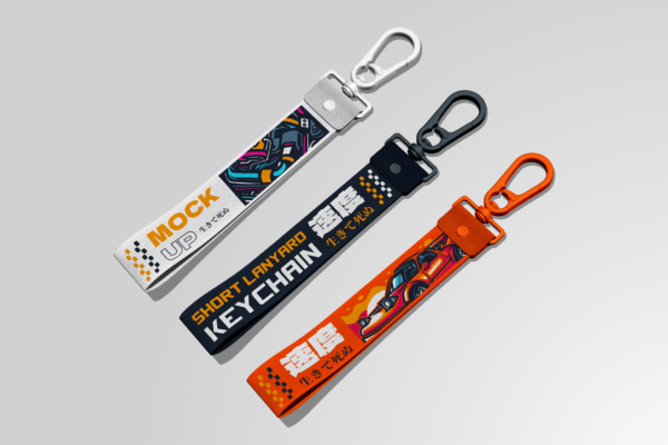 2款极简短挂绳钥匙扣设计展示PSD样机Short Lanyard Keychain Mockup