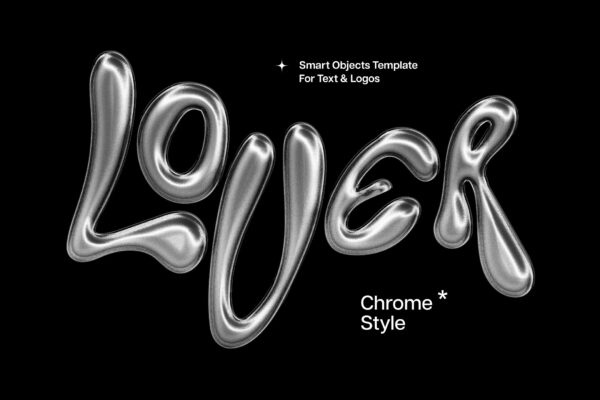 3D银色金属镀铬立体文本标题logo徽标特效PSD样机Silver Glitter Chrome Text Effect