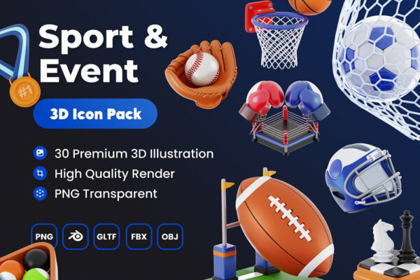 30款3D立体体育运动活动事项插画插图icon图标Blender模型设计套装Sport & Event 3D Asset-第7530期-