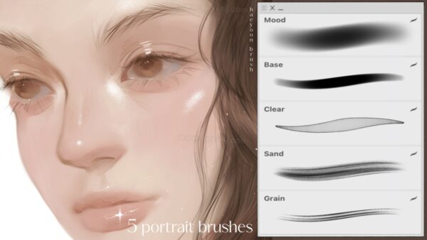 5款现代质感人物肖像头发水彩效果Procreate绘画笔刷套装HAEYOON Mini portrait brush set (5) for procreate-第7451期-