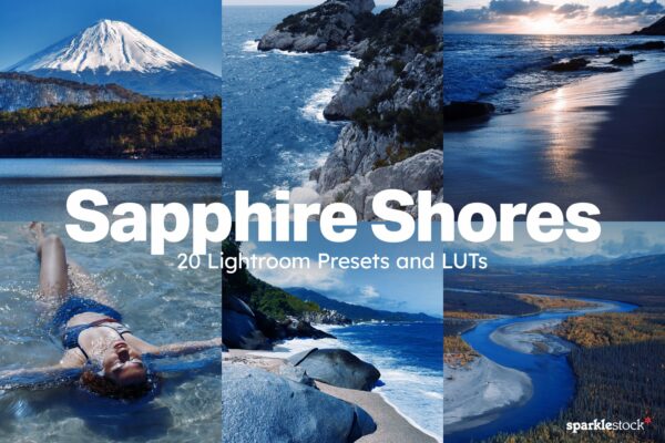 20款蓝色风景风光后期摄影LR调色luts预设套装20 Sapphire Shores Lightroom Presets and LUTs