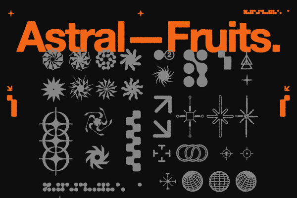 50款超现实主义抽象几何Y2K排版AI矢量logo徽标图形设计套装Astral Fruits VOL.2-第7682期-