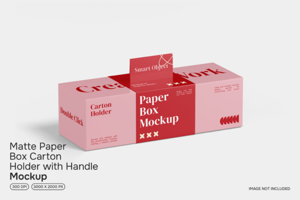 极简哑光包装盒纸盒礼品盒PSD样机Matte Paper Box Carton Holder with Handle Mockup