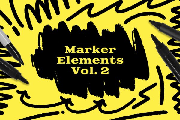 36款复古粗马克笔手绘涂鸦笔迹标记AI矢量设计元素Marker Elements Vol 2