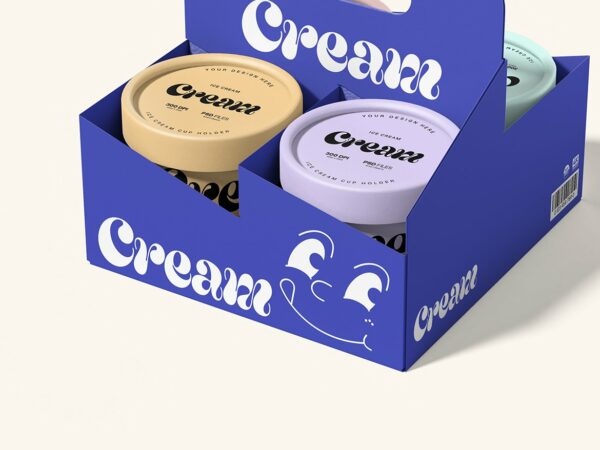 冰淇淋纸盒包装盒手提架PSD样机Ice Cream Holder Mockup