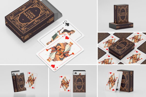 6款极简扑克牌塔罗牌桌游卡片纸盒PSD样机Playing Cards Mockup