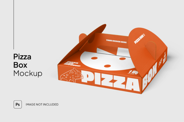 现代极简手提披萨盒食品包装盒外卖纸盒PSD样机Pizza Box Mockup