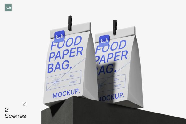 现代极简食物纸袋包装袋标签设计展示PSD样机Food Paper Bag Packaging Mockup | 004