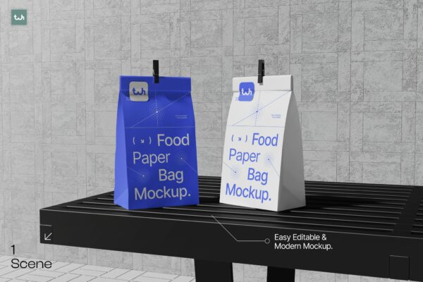 现代极简食物纸袋包装袋标签设计展示PSD样机Food Paper Bag Packaging Mockup | 004