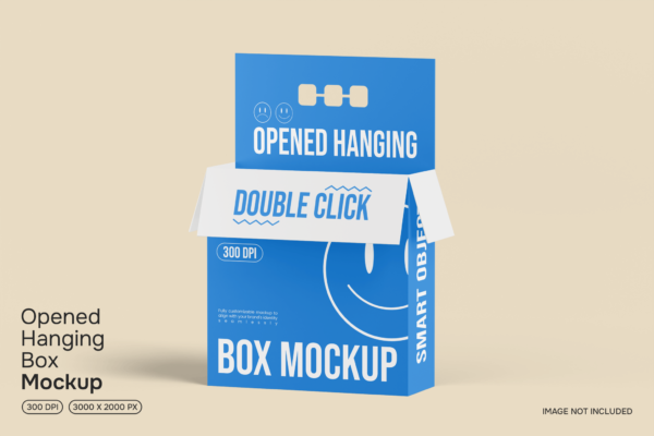 1款打开的包装盒纸盒卡片设计展示PSD样机Opened Hanging Box Mockup