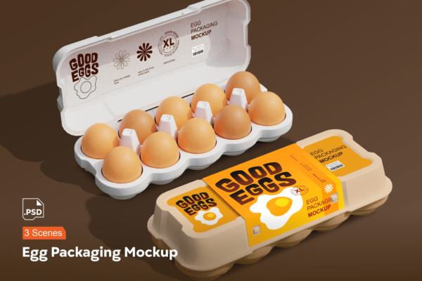 3款极简鸡蛋包装盒纸盒PSD样机Egg Packaging Mockup