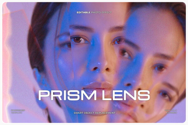 复古棱镜折射抽象艺术图片叠加滤镜PSD特效样机Prism Lens Photo Effect