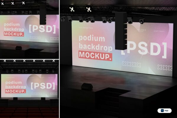 现代极简室内会议见面会发布会演讲舞台背景板设计展示PSD样机Backdrop Mockup