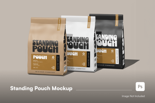 极简立式包装袋纸袋自立袋自封袋PSD样机Standing Pouch Mockup