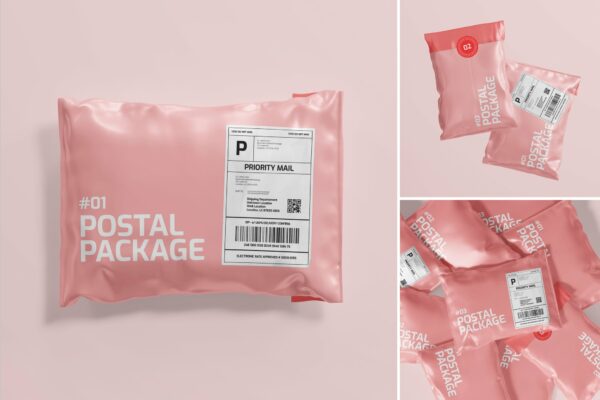 极简快递物流包装袋塑料袋PSD样机Package Postal Mockup