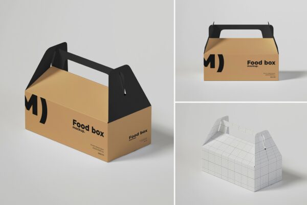 极简手提外卖蛋糕食品食物礼品盒包装盒纸盒PSD样机Food Box Mockup