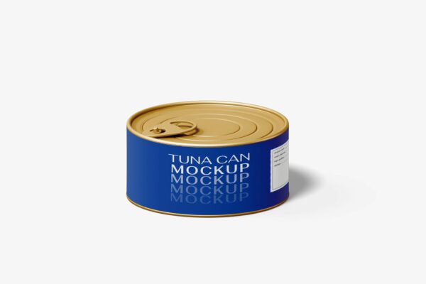 极简食品金枪鱼金属罐头包装设计展示PSD样机Tuna Can Mockup