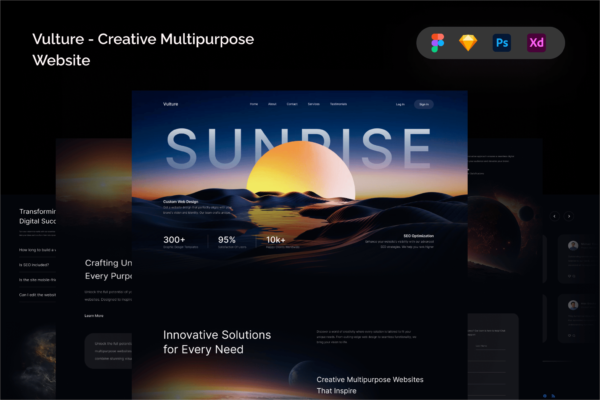 现代创意多用途网站网页web布局排版figma模板UI设计Vulture – Creative Multipurpose Website