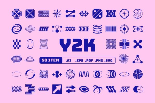 50款Y2K抽象科技几何艺术千禧icon图标logo矢量图形设计套装Y2K Icon Collection-第7813期-