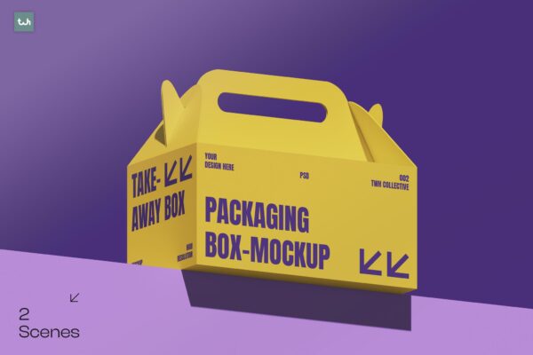 2款手提食物食品外卖包装盒礼盒纸盒PSD样机Take-Away Food Box Packaging Mockup | 002