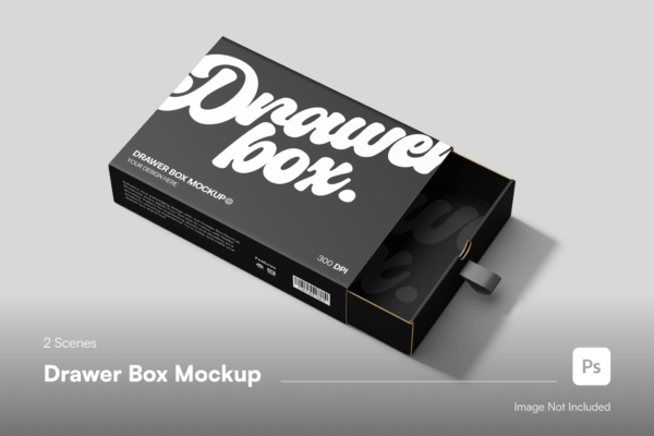 极简抽屉盒抽拉纸盒包装盒礼品盒PSD样机Gift Box Mockup