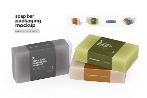 极简手工肥皂香皂纸套标签包装设计展示PSD样机Soap Bar PSD Mockup with Paper Sleeve