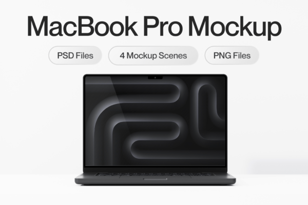 4款极简Macbook Pro苹果笔记本电脑屏幕UI界面设计展示PSD样机Macbook Pro M3 Mockup – Light Version