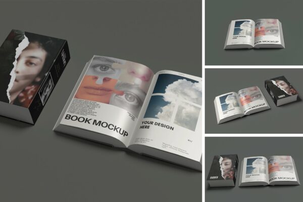 4款书籍画册杂志词典字典封面内页设计展示PSD样机Book Mockup