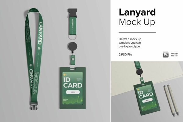 2款极简ID卡挂绳工作牌工牌设计展示PSD样机Lanyard Mock Up