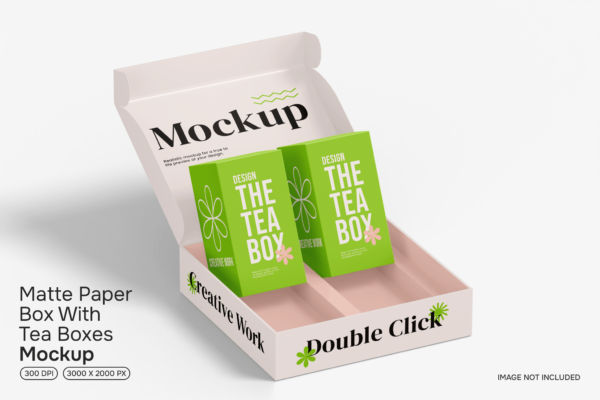 现代极简附带纸盒的包装盒飞机盒礼品盒PSD样机Matte Paper Box With Tea Boxes Mockup