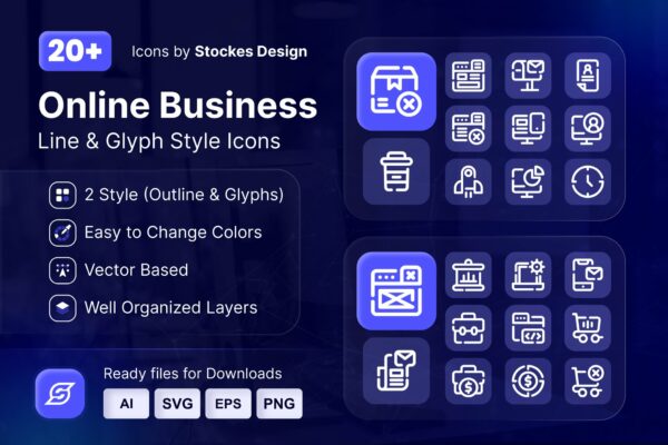 50款现代极简在线电子商务AI矢量图标icon徽标logo设计套装Online Business icons Pack