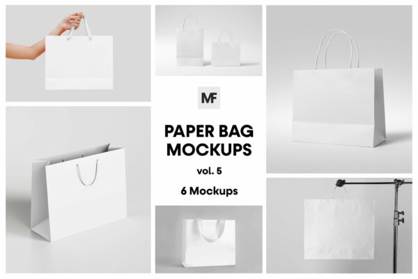 6款现代极简购物袋手提袋纸袋PSD样机Paper Shopping Bag Mockups vol.5