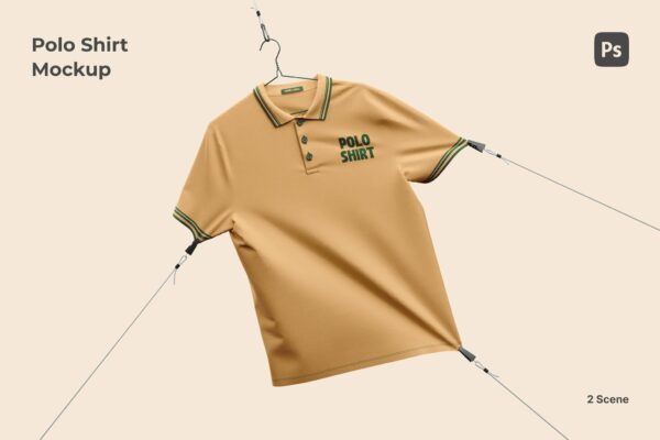 现代极简Polo 衫运动服短袖服装印花设计展示PSD样机Polo Shirt Streched Mockup