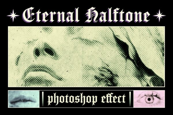 2款复古半调颗粒噪点打印印刷图片后期叠加PSD特效样机Eternal Halftone Photo Effect