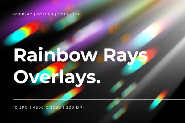 10款渐变彩虹自然虹彩阳光光晕图片叠加肌理JPG图片设计Rainbow Rays Overlays