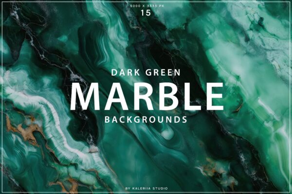 15款深绿色碧色抽象艺术大理石纹理肌理背景图片Dark Green Marble Backgrounds