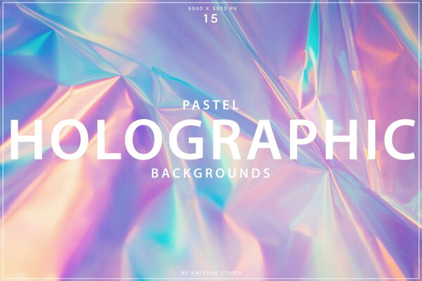 15款柔和光影粉彩全息渐变背景肌理纹理图片设计套装Pastel Holographic Backgrounds